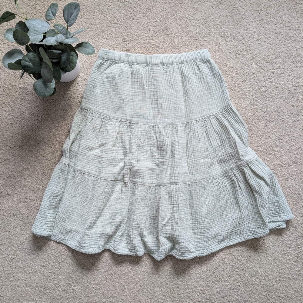 Sage Green Tiered Button-Front Skirt Girls XL Or Women's XS - Picture 2 of 5